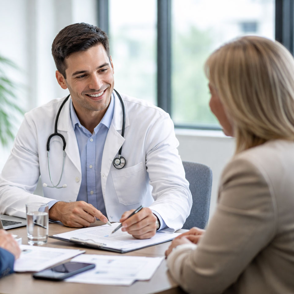 Doctor and patient in cabinet