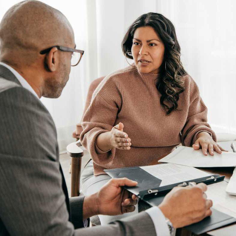 Two people talking